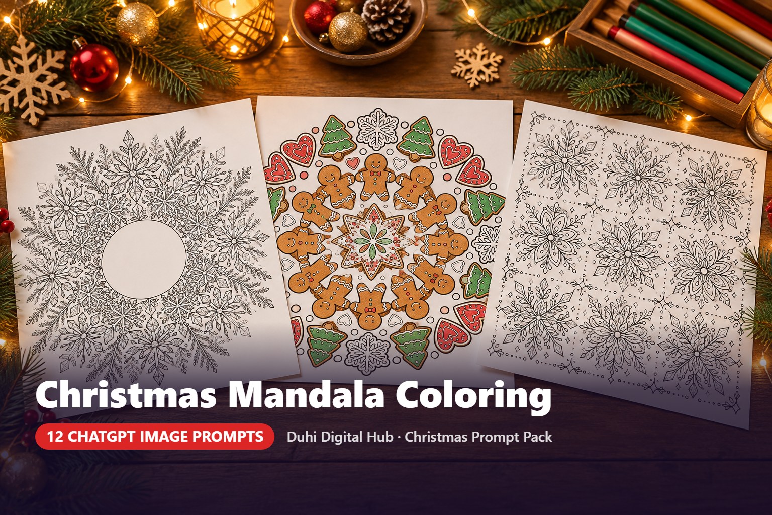 Christmas Mandala Coloring Prompts