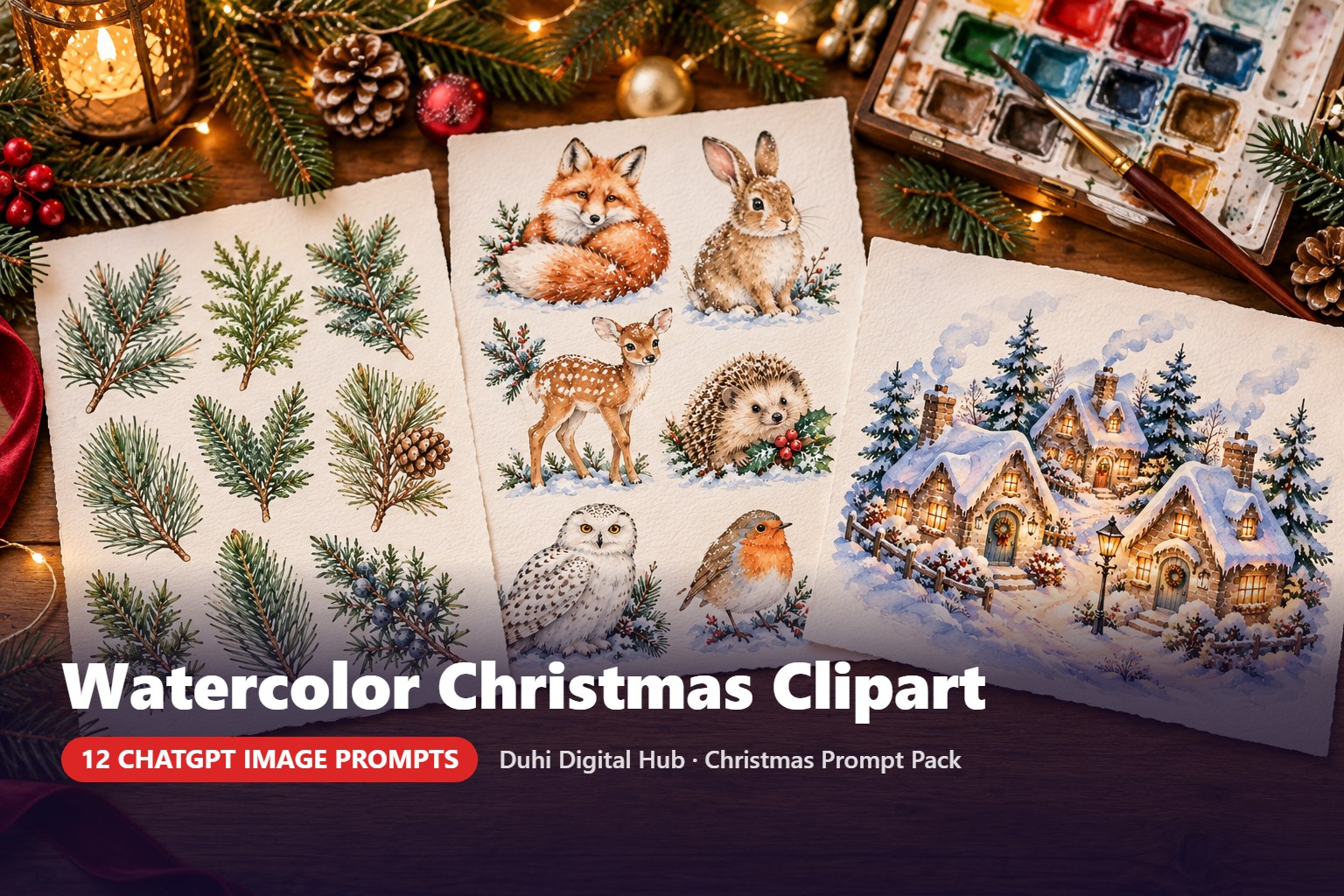 Watercolor Christmas Clipart Prompts